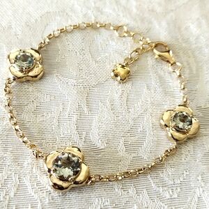 NEW! JTV 18KT GOLD over 925 Sterling Silver Genuine Prasiolite Clover Bracelet!